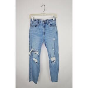 Hollister Curvy High Rise Mom Jean W25 L27 Distressed Light Wash Vintage Stretch